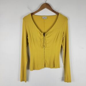 La Perla Vintage Y2K Cotton Knit Clasp Hook Up Long Sleeve V Neck Corset Top